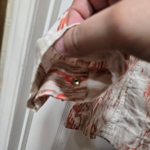 Chico’s Linen Blend Jacket Size 2 Large Peach Coral Abstract Print - Picture 8 of 10